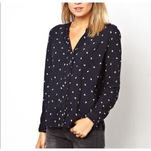 MNG Collection Womens Long Sleeve Navy Blue Blouse Top White Skull Sz 10